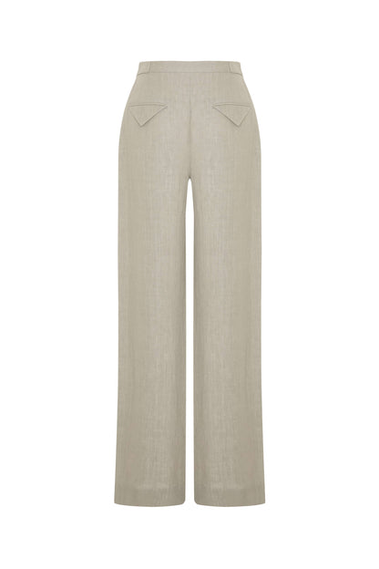 JENDUE Lia Linen Pants- High-Waist Wide Leg Trousers