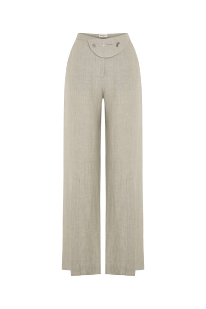 JENDUE Lia Linen Pants- High-Waist Wide Leg Trousers