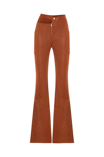 JENDUE Amarah Trousers - Metallic Russet Flare Leg Pants