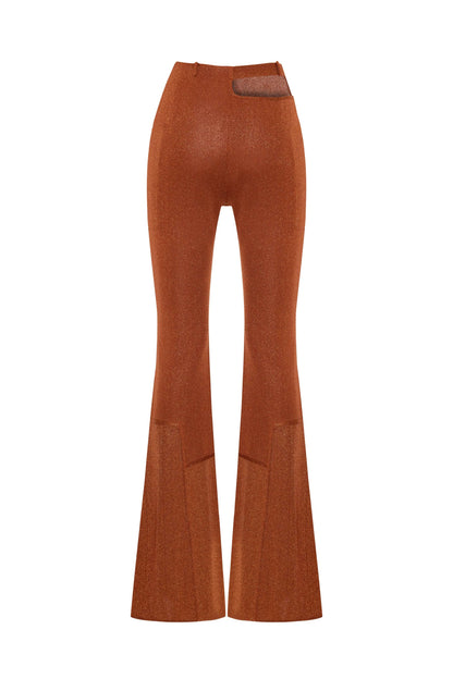 JENDUE Amarah Trousers - Metallic Russet Flare Leg Pants