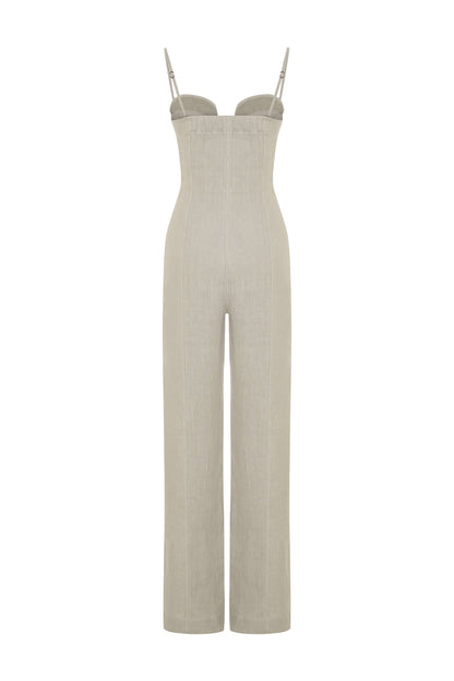 JENDUE Noè Jumpsuit - Linen Bustier Wide-Leg Jumpsuit