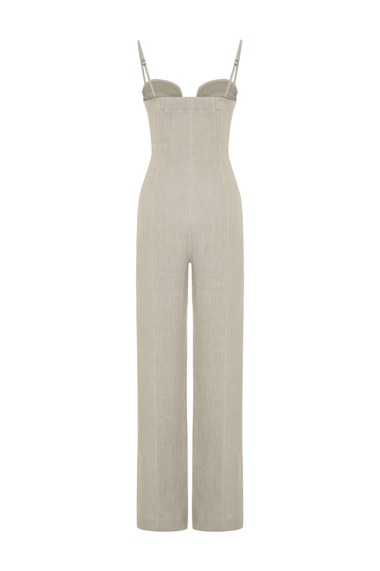 JENDUE Noè Jumpsuit - Linen Bustier Wide-Leg Jumpsuit
