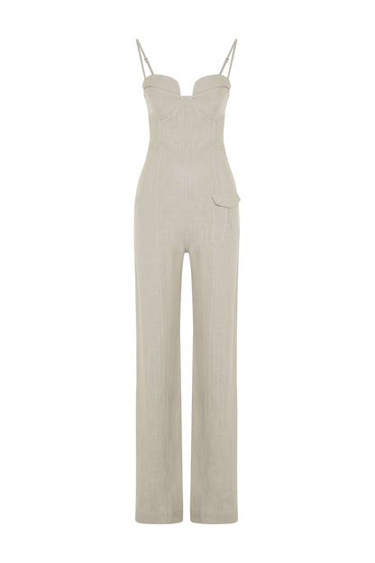 JENDUE Noè Jumpsuit - Linen Bustier Wide-Leg Jumpsuit