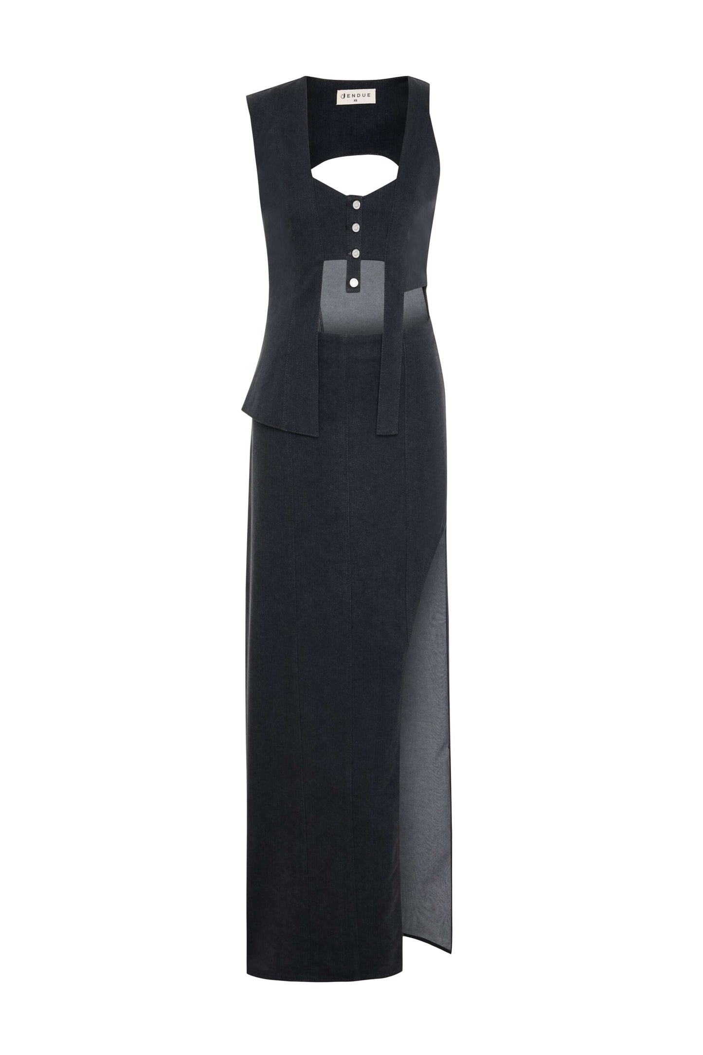 JENDUE Raffinato Dress - Denim Cut-Out Maxi Dress