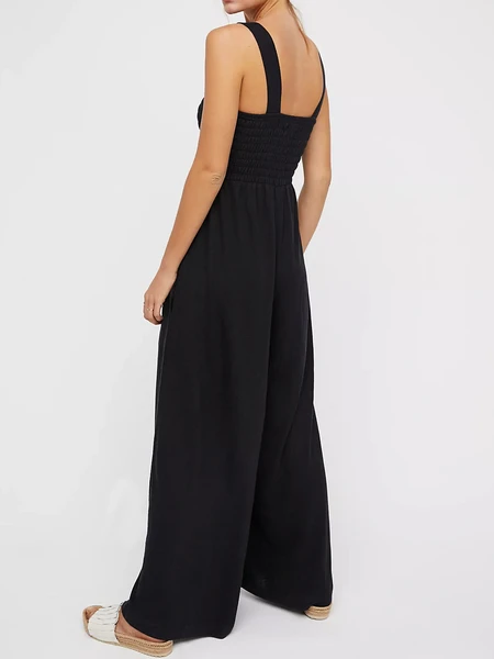 V-Neck Wide-Leg Jumpsuit with Pockets