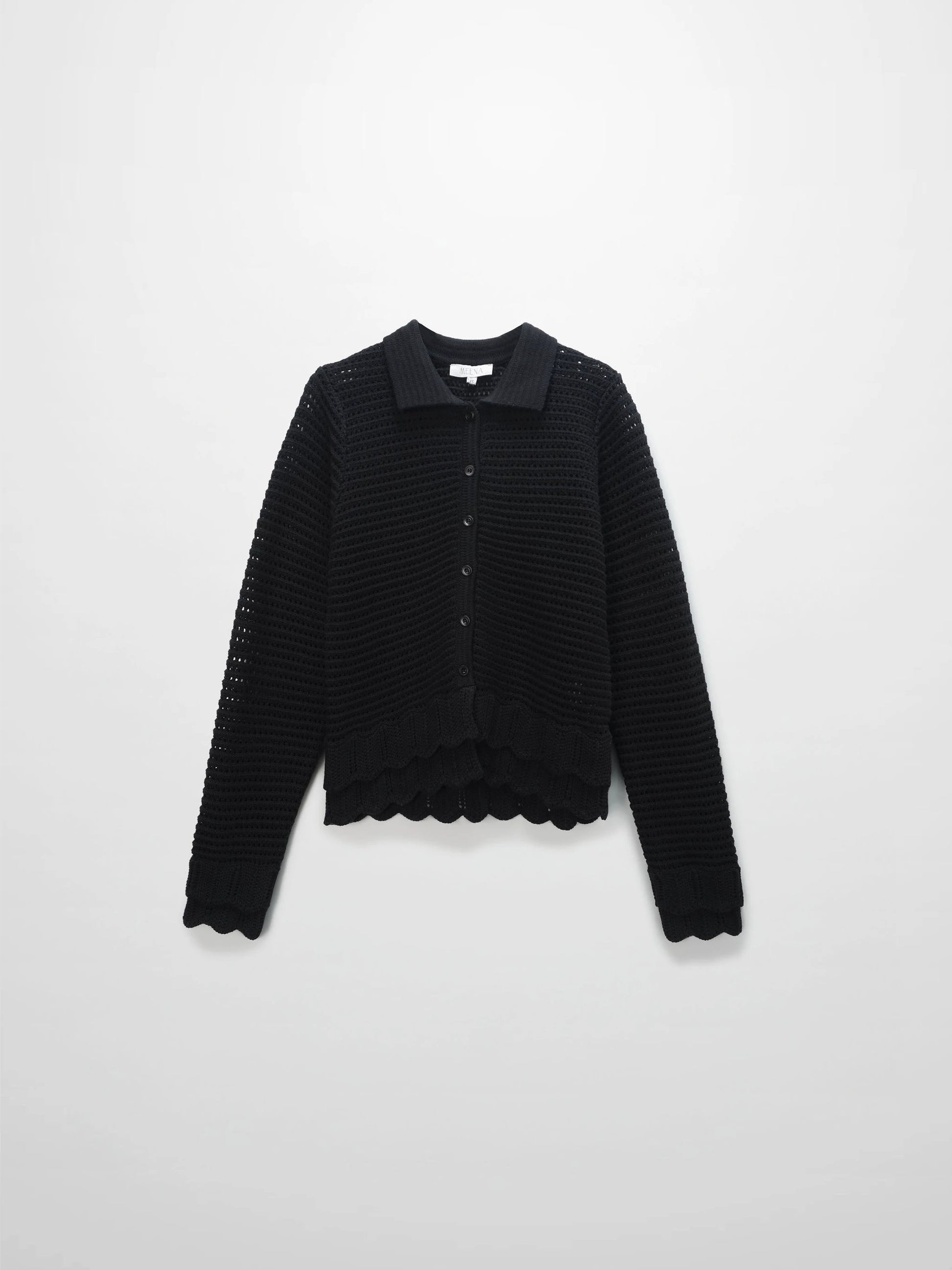 Crochet Ruffle Cardigan-Black by MEENA