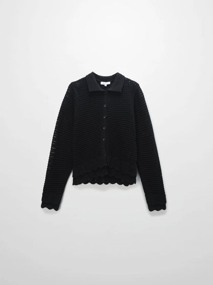 Crochet Ruffle Cardigan-Black by MEENA
