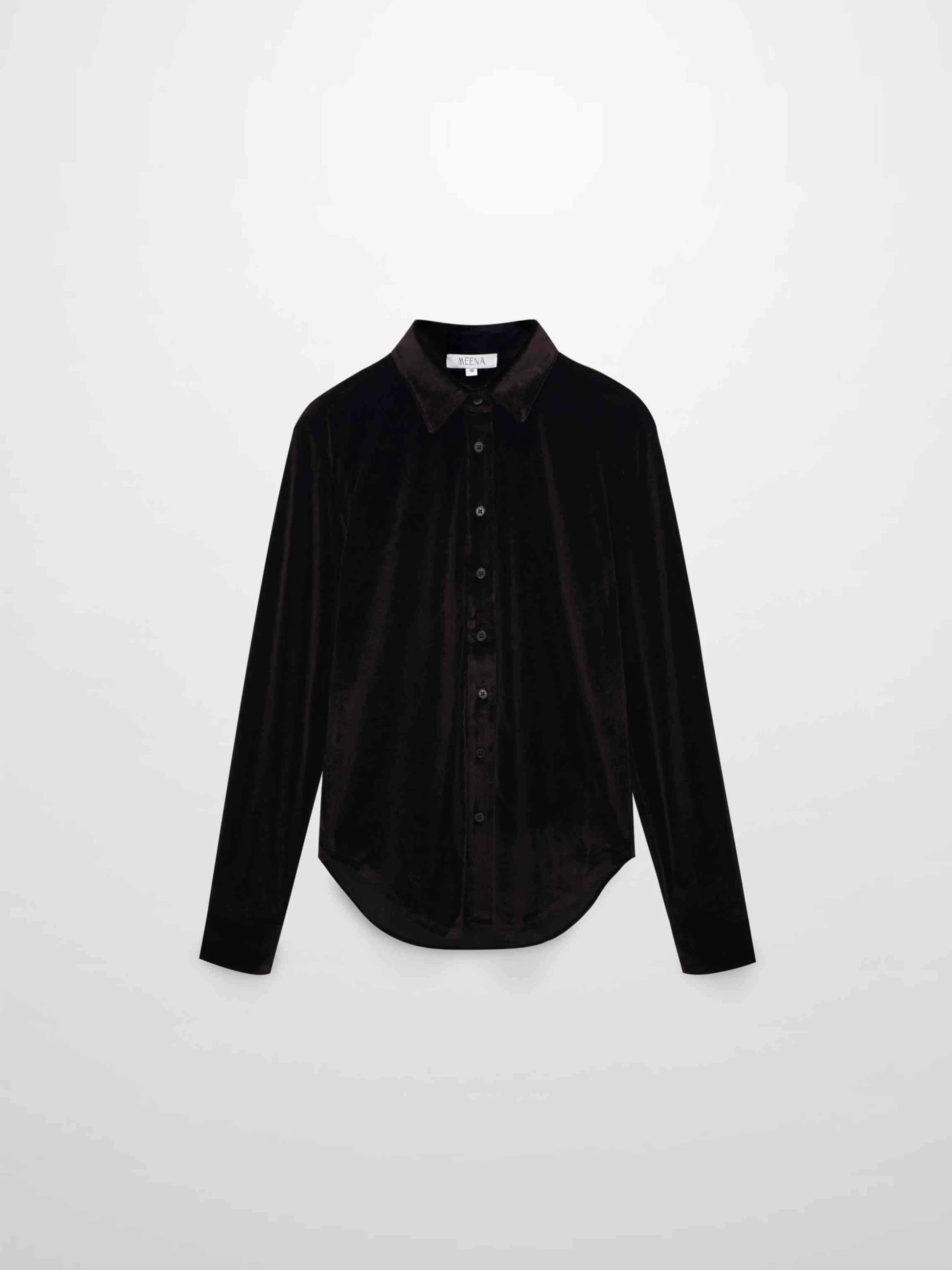 Velour Button Down Blouse-Brown by MEENA