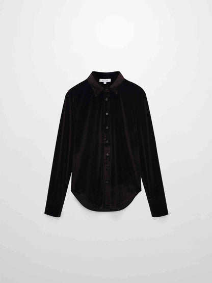 Velour Button Down Blouse-Brown by MEENA