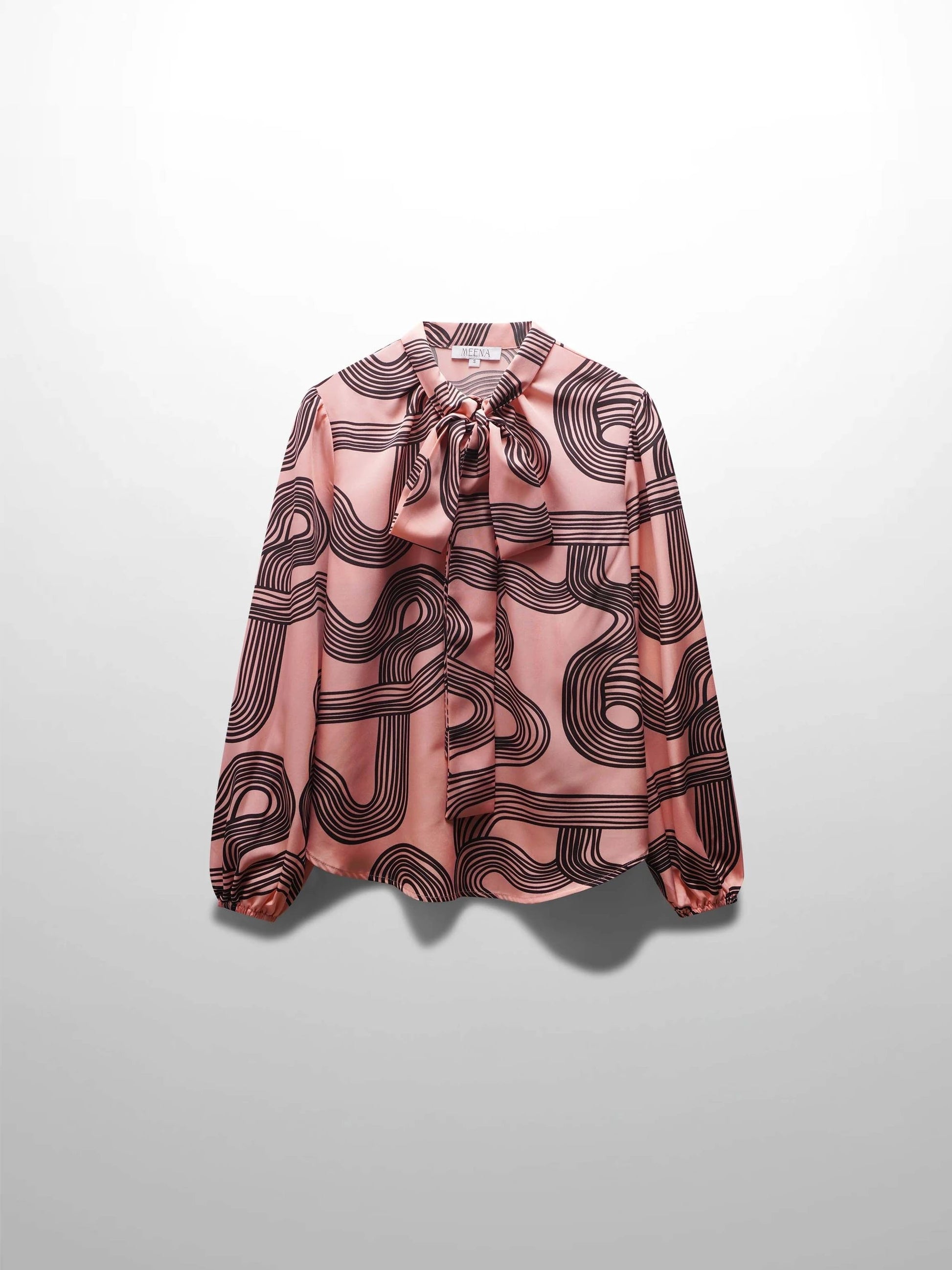 Front Placket Bow Blouse-Black Swirl by MEENA