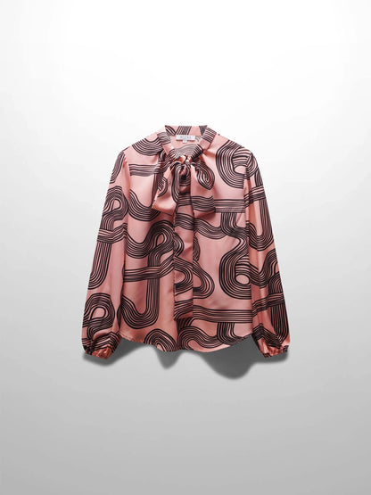 Front Placket Bow Blouse-Black Swirl by MEENA