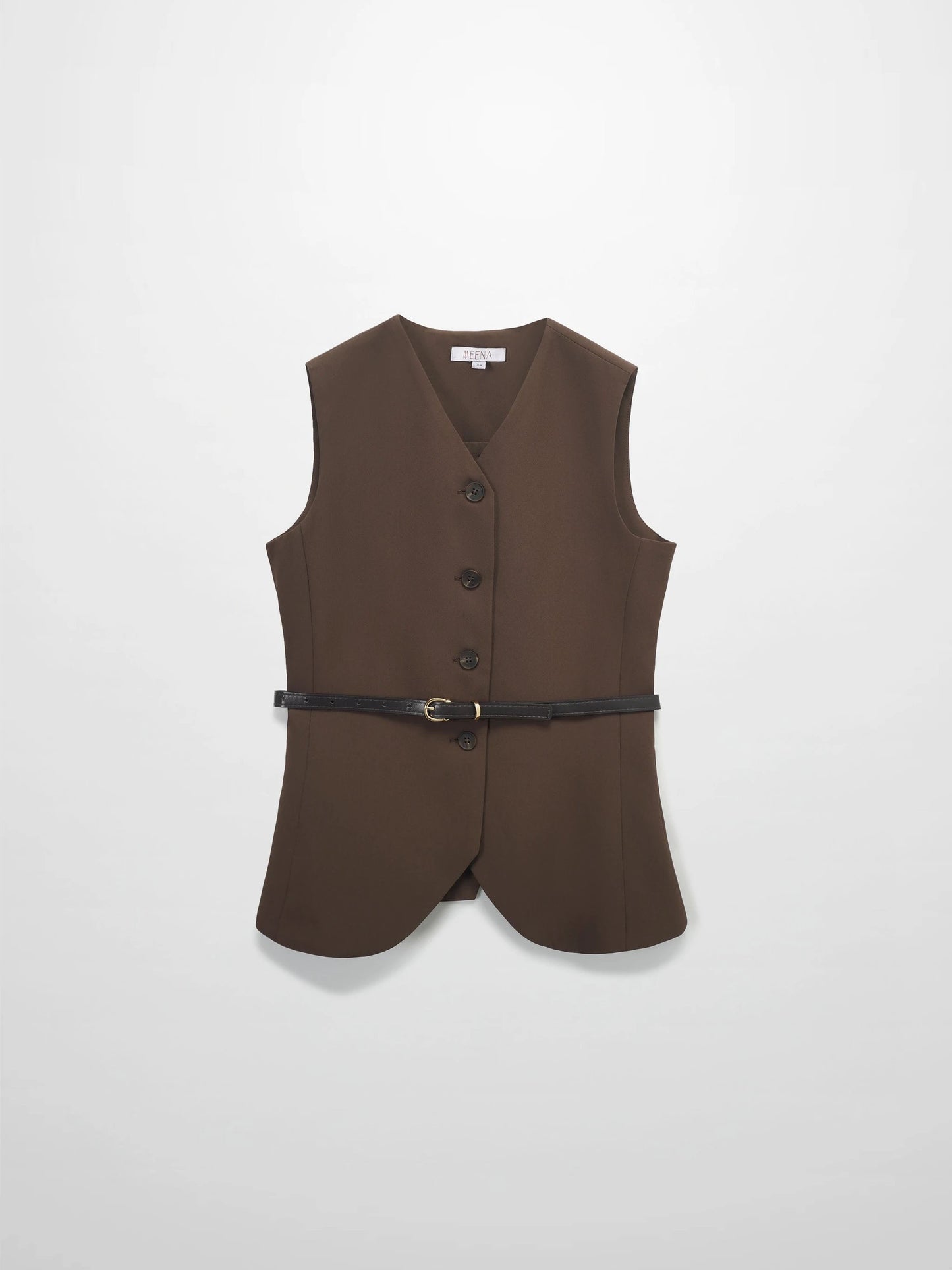 Button Down Crepe Vest-Brown by MEENA