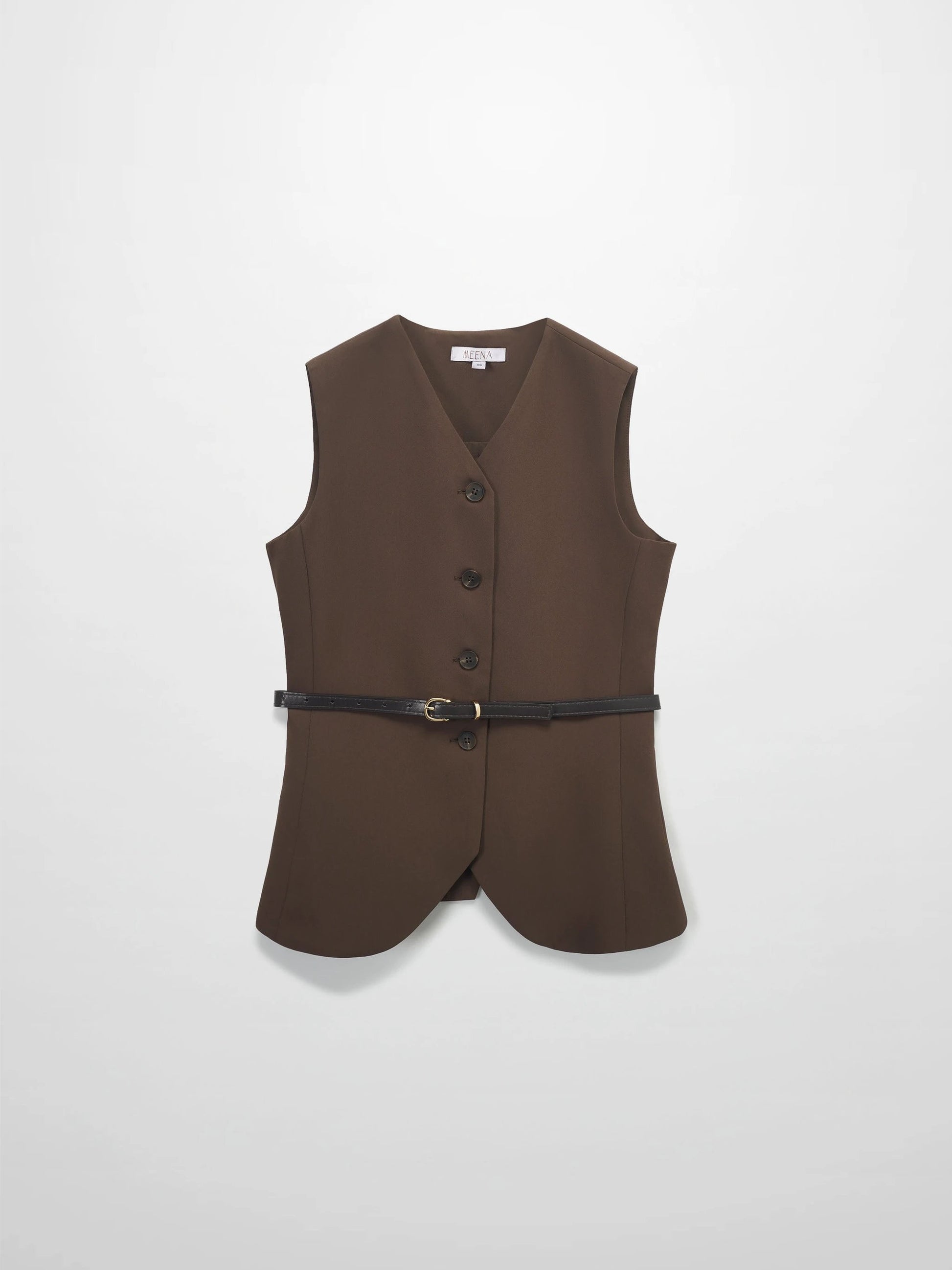 Button Down Crepe Vest-Brown by MEENA