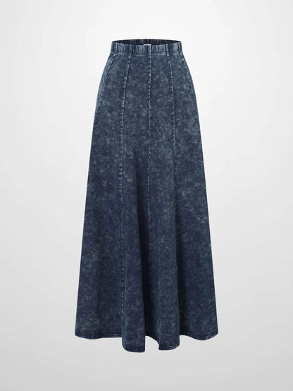 Paneled Flare Skirt 37"-Blue Wash by MELI