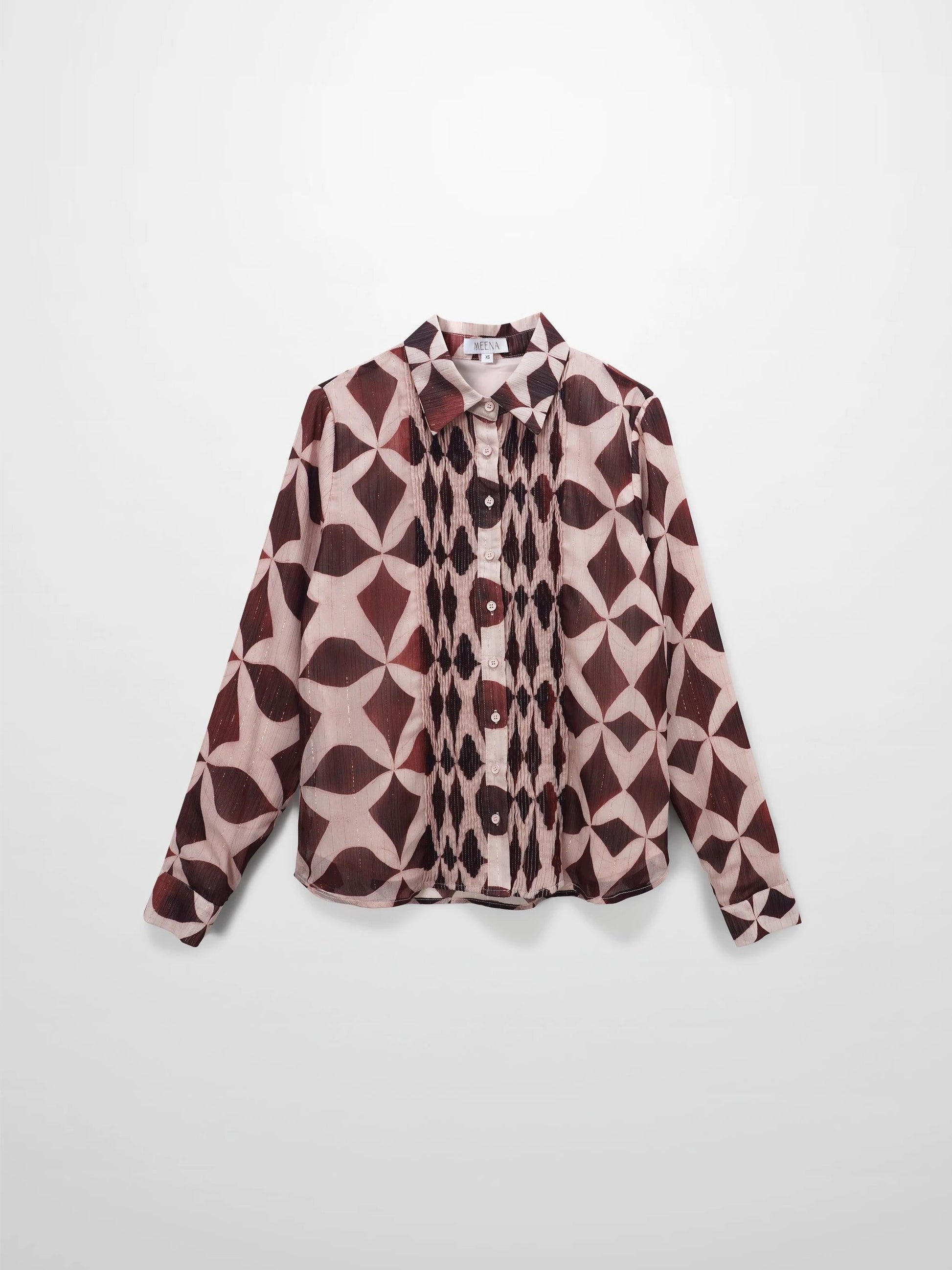 Pintuck Shimmer Print Blouse-Burgundy/Pink by MEENA