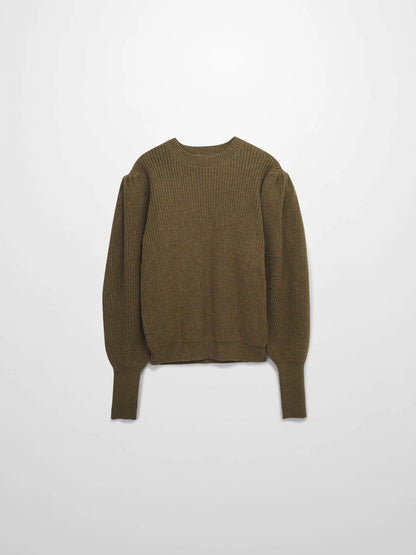 Puff Sleeve Sweater-Olive by MEENA