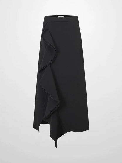 Side Ruffle Skirt-Black by MEENA