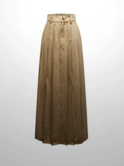 Stitched Pleated Skirt-Tan by Blue Meli