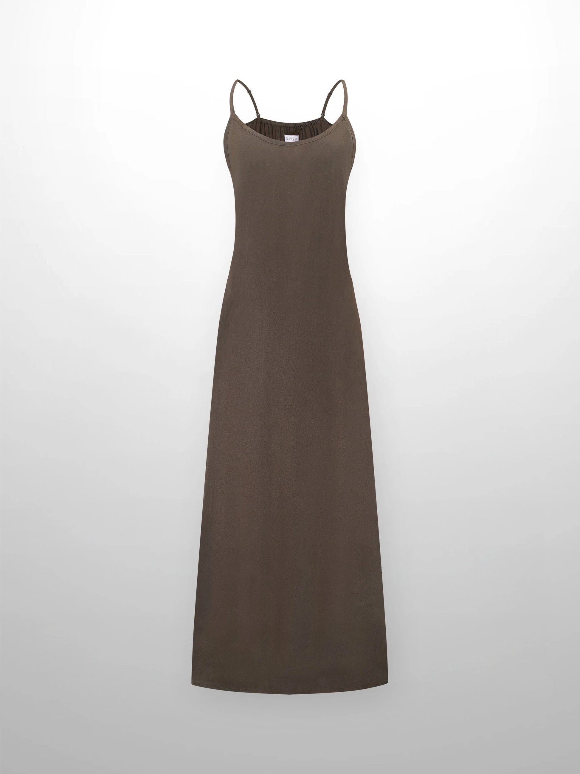Cupro Crew Neck Slip Dress-Olive by HAILEY