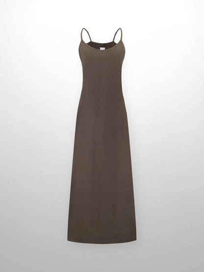 Cupro Crew Neck Slip Dress-Olive by HAILEY