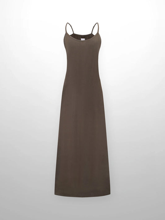 Cupro Crew Neck Slip Dress-Olive by HAILEY