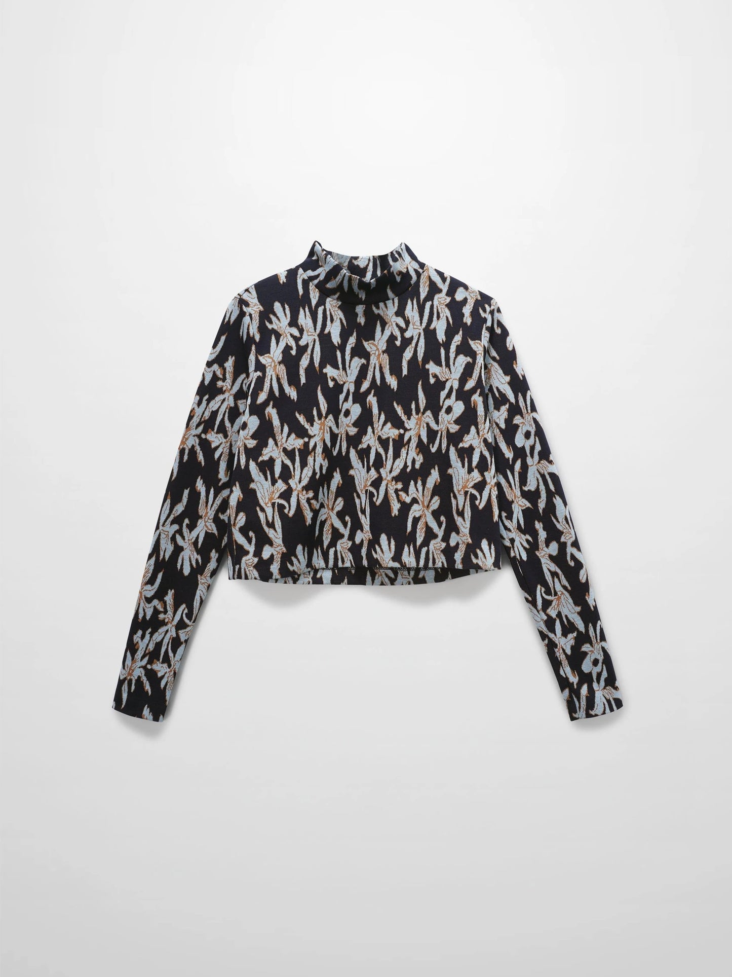Boxy Mock Neck Top-Blue Floral by HAILEY