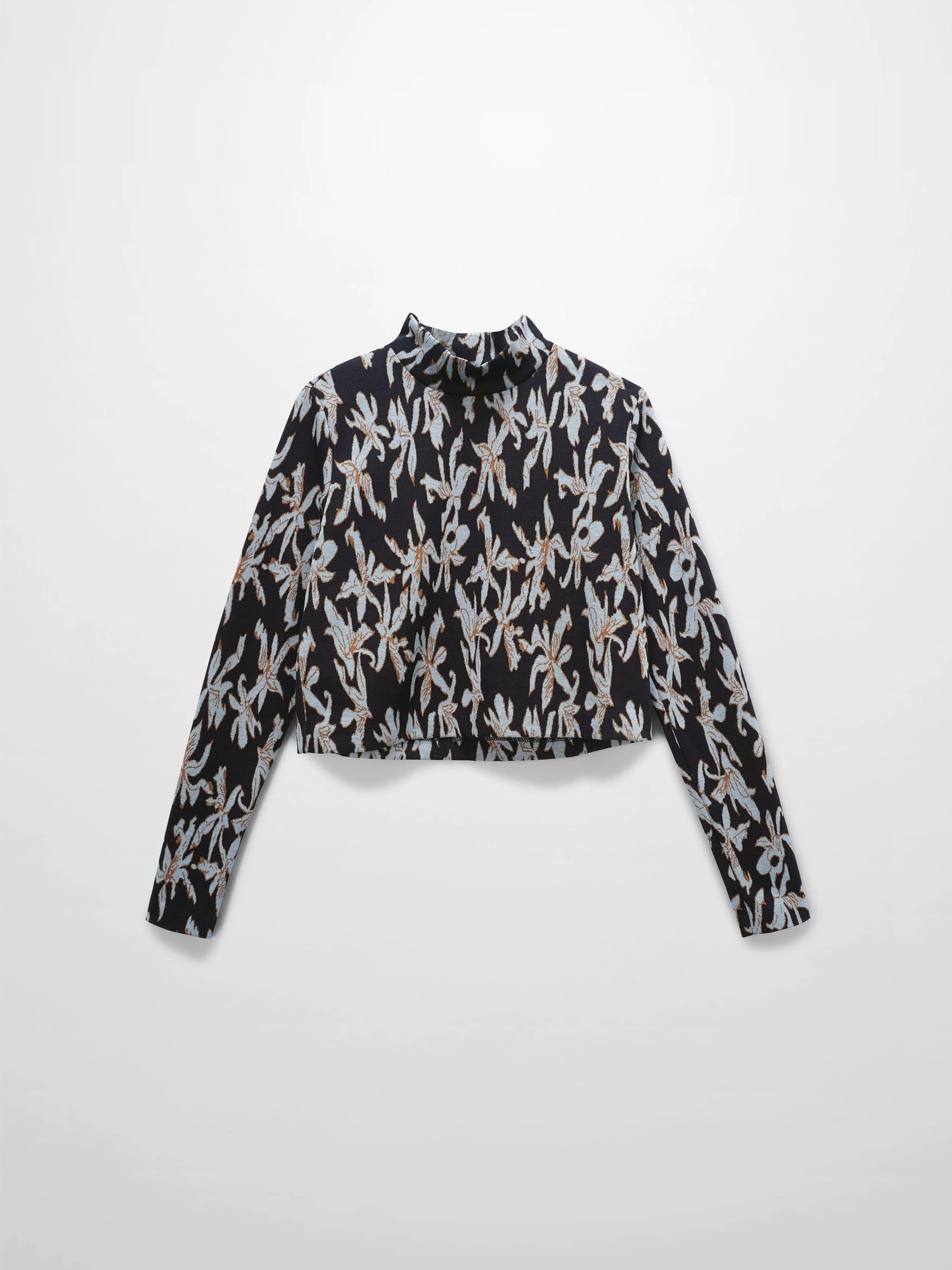 Boxy Mock Neck Top-Blue Floral by HAILEY