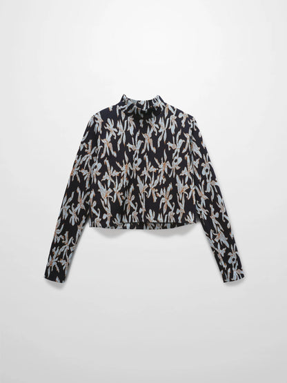 Boxy Mock Neck Top-Blue Floral by HAILEY