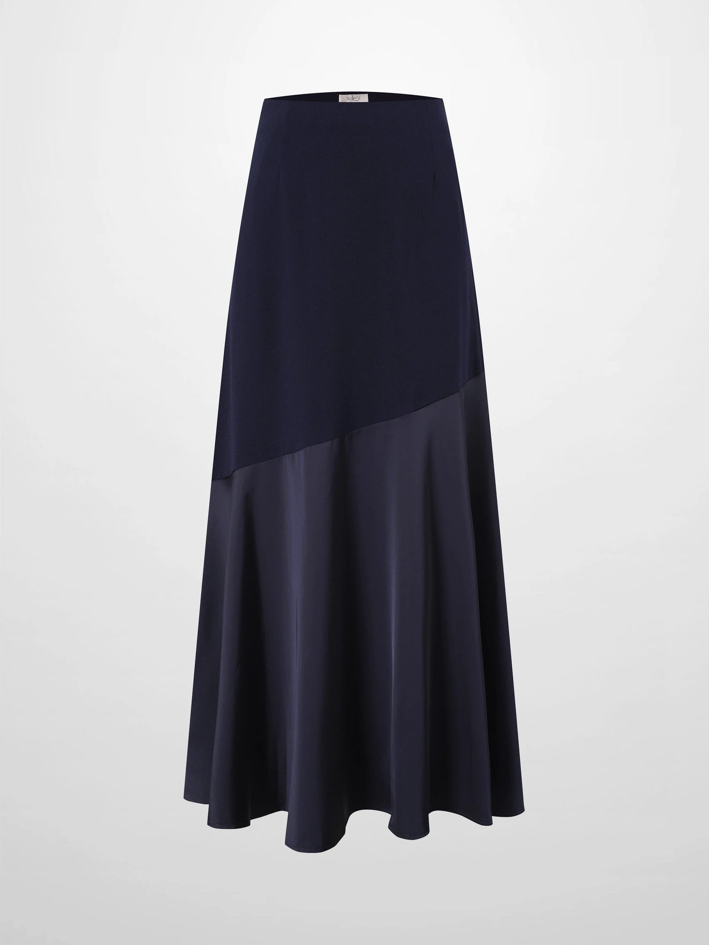 Faux Satin Bottom Flare Skirt-Navy by SOLEI