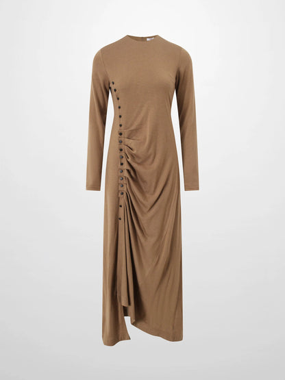 Side Shirred Button Down Knit-Camel by TARI