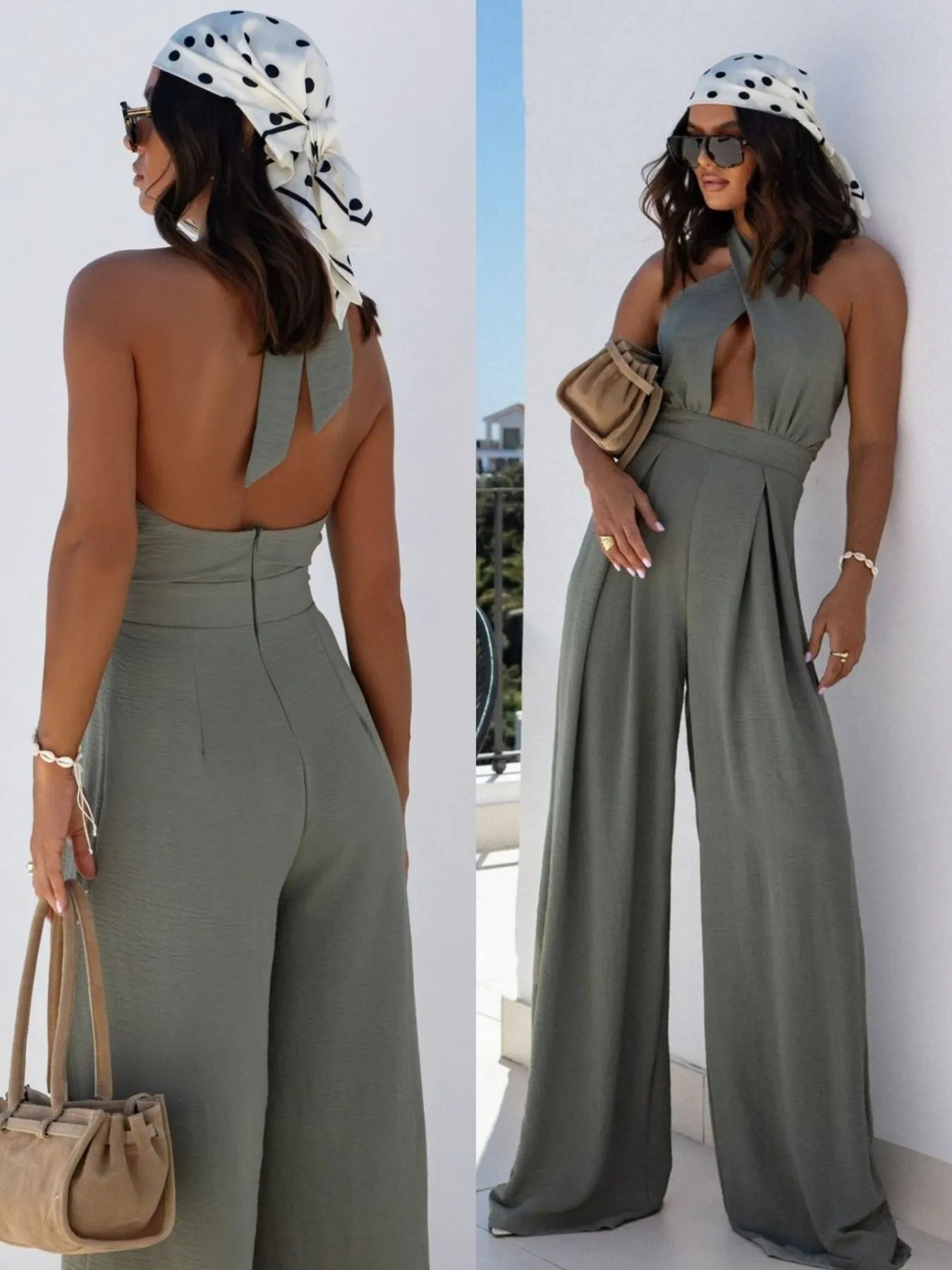 Wide Leg Cutout Halter Neck Jumpsuit by Trendsi