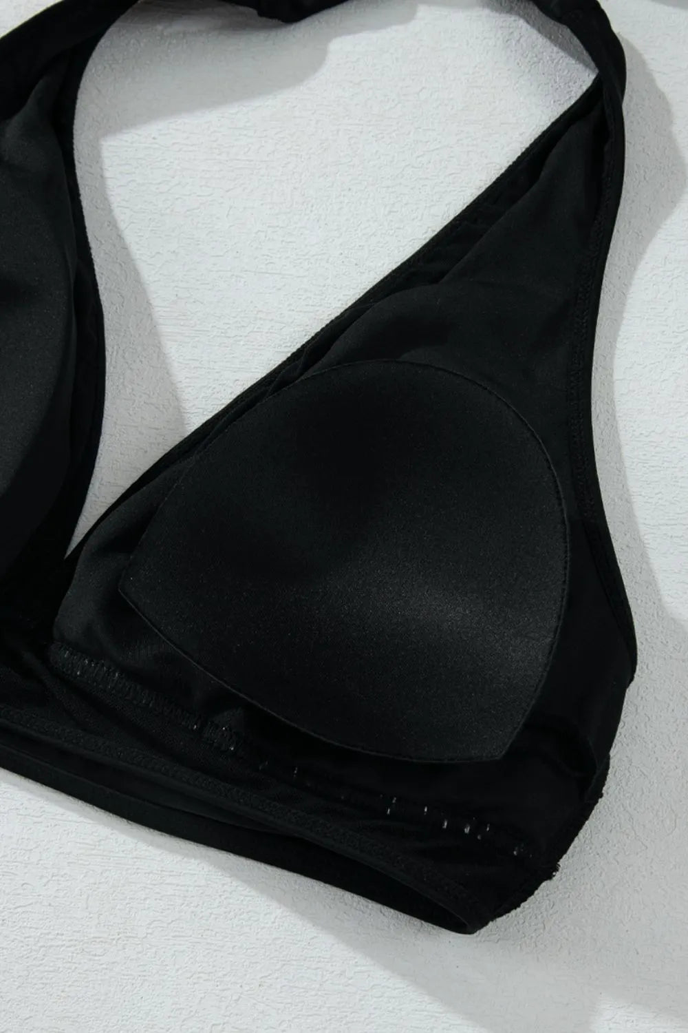 Sheer Mesh Edged Halter V Neck Push Up Bikini Set by Trendsi