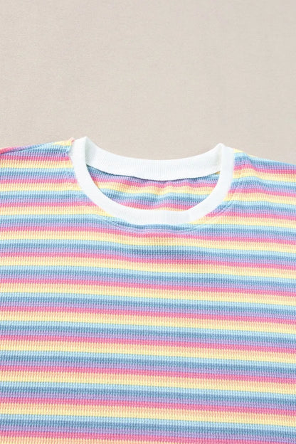 Striped Round Neck Short Sleeve Top and Pants Set by Trendsi