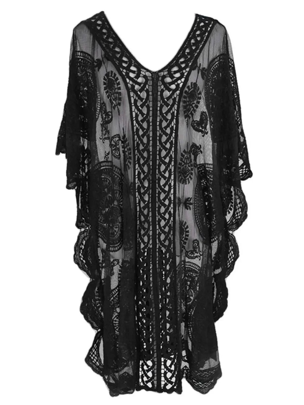 Lace V-Neck Half Sleeve Cover-Up by Trendsi