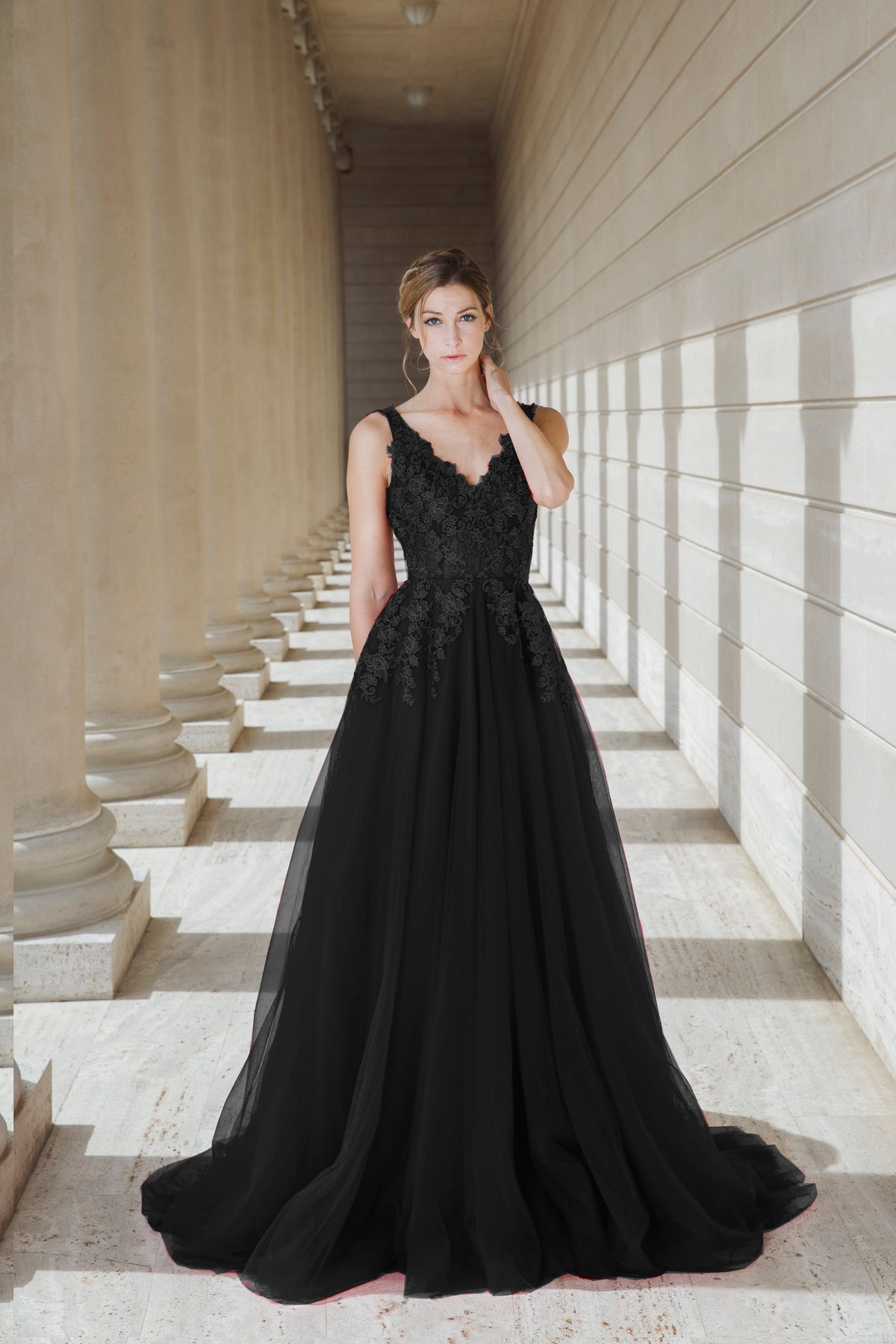 Isolde Nocturne V-Neck Low-Back Gown