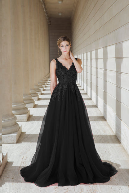 Isolde Nocturne V-Neck Low-Back Gown