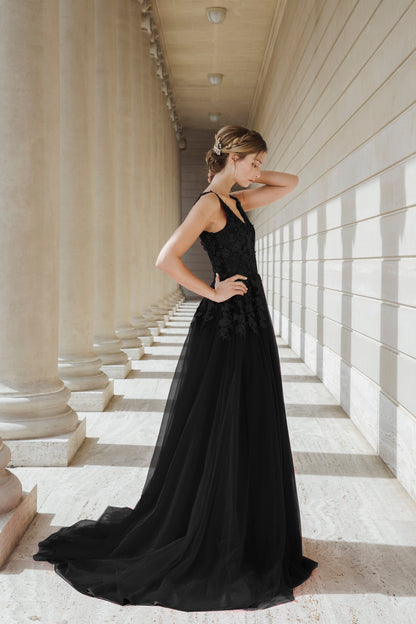 Isolde Nocturne V-Neck Low-Back Gown