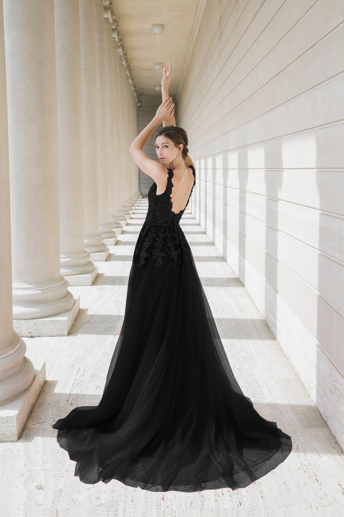 Isolde Nocturne V-Neck Low-Back Gown
