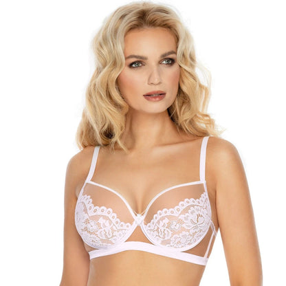 Sheer Lace Demi Cup Bra Torfi White by Roza Lingerie