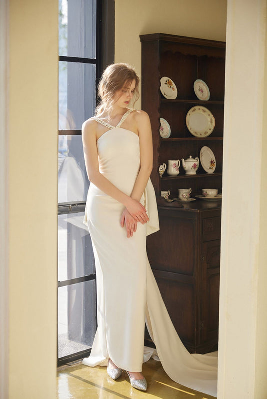 Vow in Motion Pearl-Detail Halter Bridal Gown