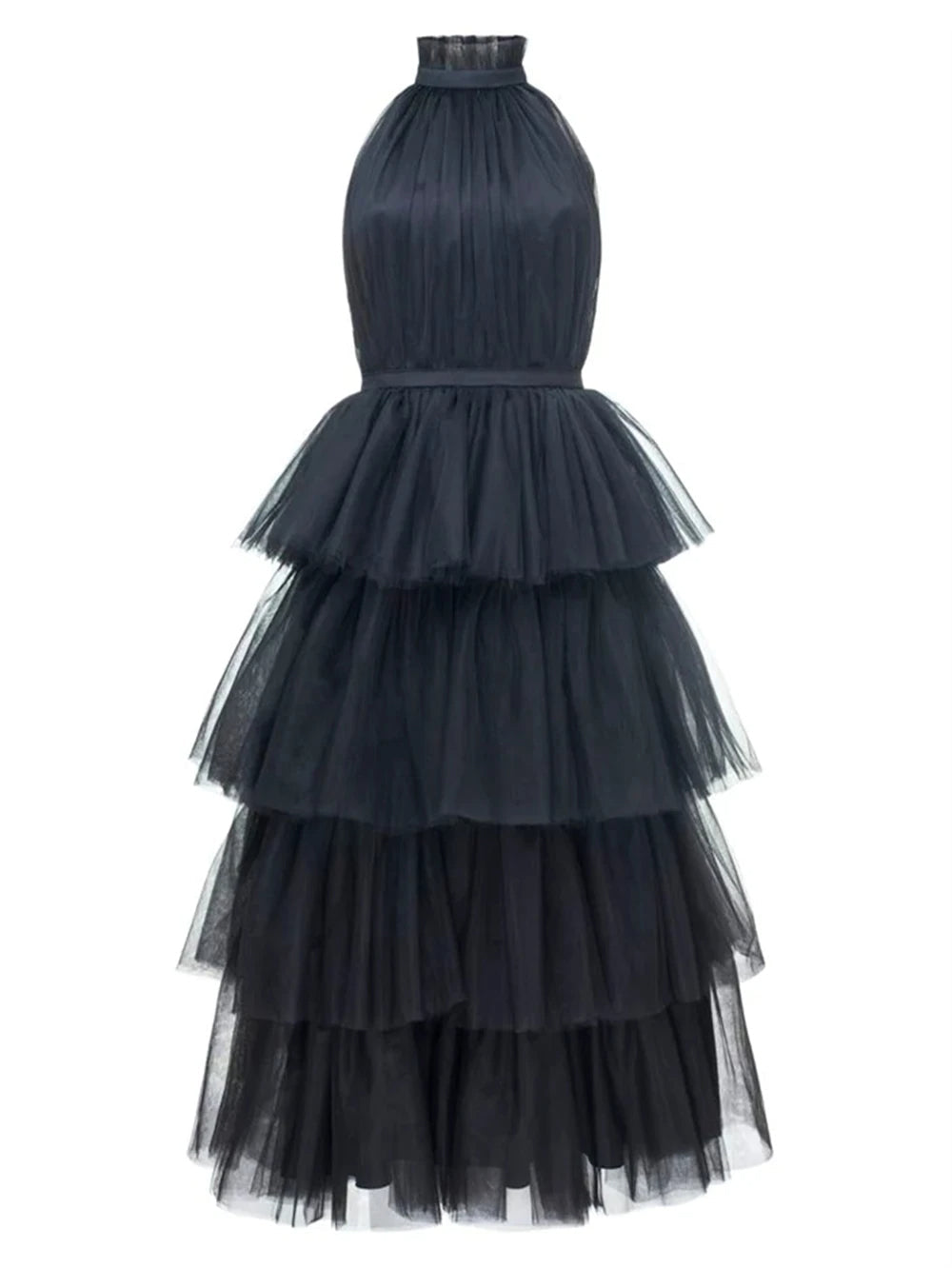 Florentine Air Ruffle-Hem Tulle Halter Dress