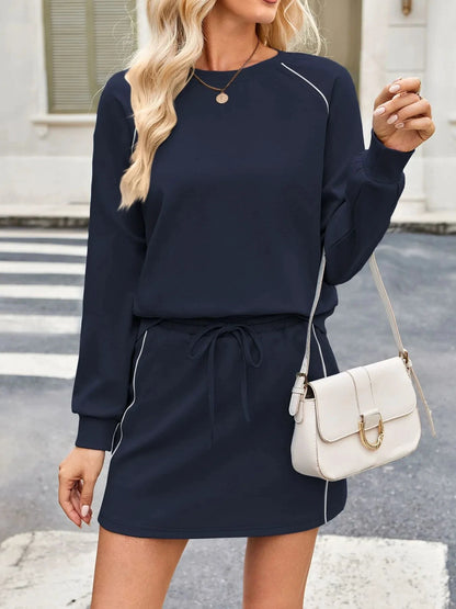 Round Neck Raglan Sleeve Top and Skort Set by Trendsi