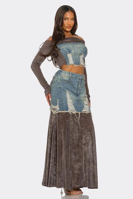 Velvet-Denim Fusion Set by OyeraCharisma