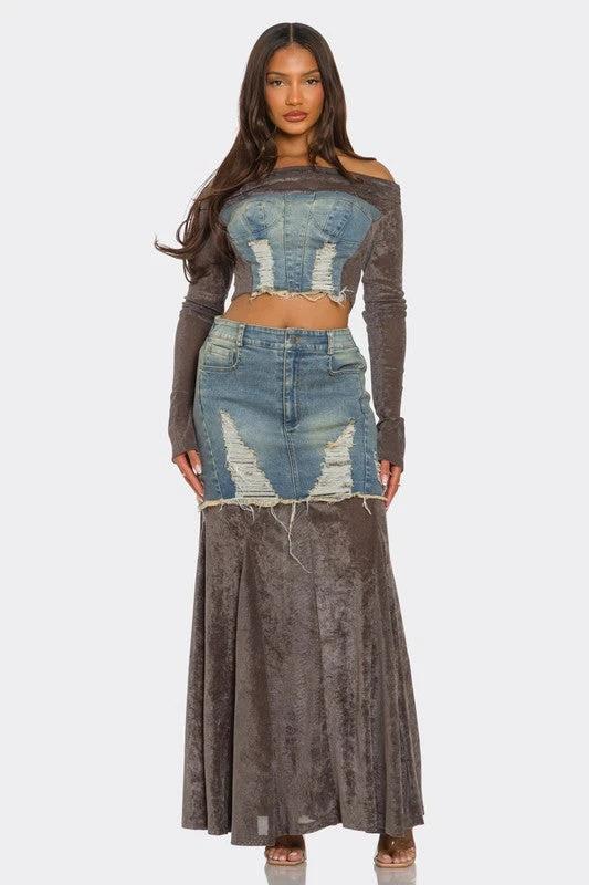 Velvet-Denim Fusion Set by OyeraCharisma