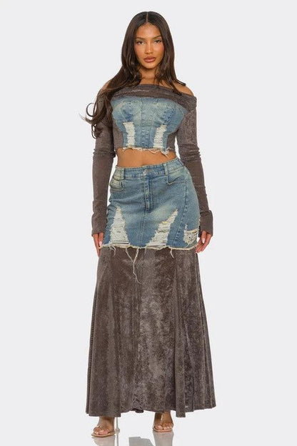 Velvet-Denim Fusion Set by OyeraCharisma