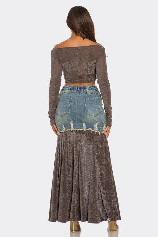Velvet-Denim Fusion Set by OyeraCharisma