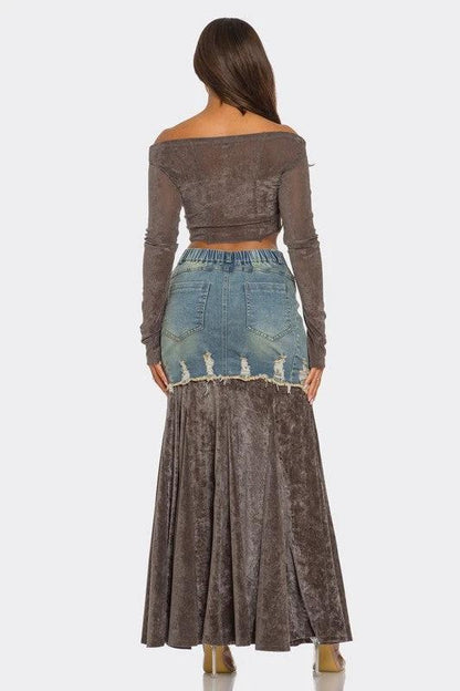 Velvet-Denim Fusion Set by OyeraCharisma