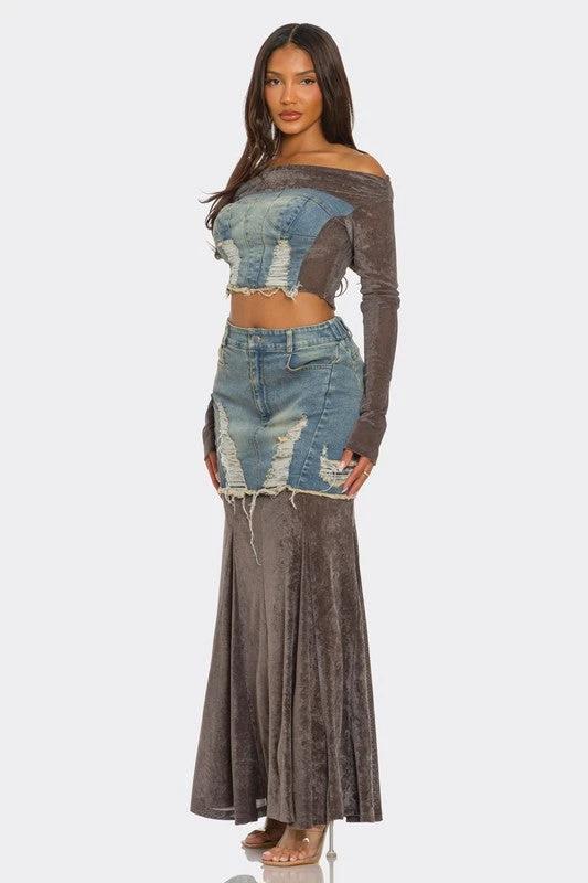 Velvet-Denim Fusion Set by OyeraCharisma