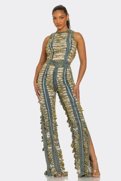 Raw Edge Frayed Denim Jumpsuit by OyeraCharisma