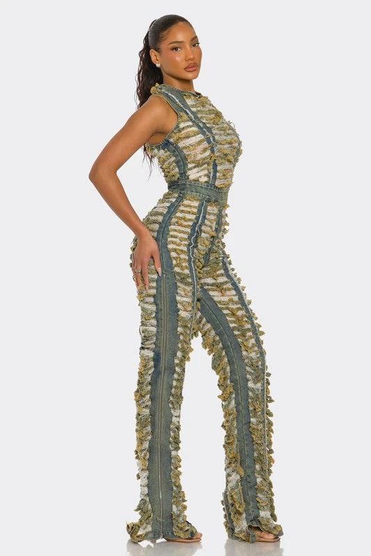Raw Edge Frayed Denim Jumpsuit by OyeraCharisma